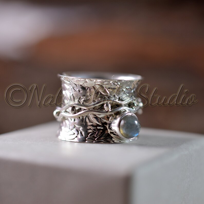 Gemstone Ring Silver jewelry Labradorite Spinner ring spinning ring Meditation ring,Fidget ring,Handmade Silver ring,Spinner band
