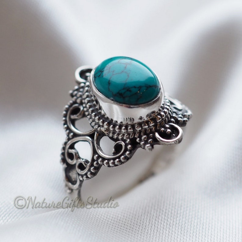 Woman/'s Jewelry Silver Ring Bohemian Ring Handmade Ring Anniversary Gift Jewelry Turquoise Gemstone Designer Ring