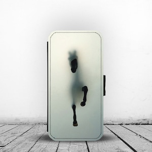 Funda para teléfono tipo billetera con insertos para tarjetas, funda de cuero personalizada para teléfono, regalo para él, caballo, ¡agrega tu nombre!