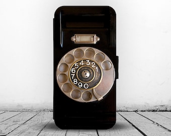Wallet Phone Cover with Card Inserts, Personalised Leather Phone Cover, Retro Phone Case, Vintage Telephone Case - Add your Name!