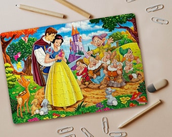 Personalised Jigsaw Puzzle for Adults and Kids - 80 pieces (A5) or 120 pieces (A4) - Disney Snow White and Seven Dwarfs, Fairy Tale, Gift