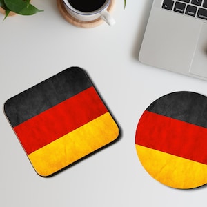 パーソナライズされた高光沢カップコースター、スクエアドリンクコースター、ラウンドコーヒーコースター、カスタムギフト、名前入りドイツ国旗