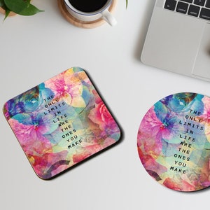 Personalised High Gloss Cup Coasters, Square Drink Coaster, Round Coffee Coaster, Personalised Gift, Motivational Life Quote, Gift for her