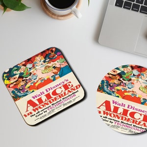 Personalised High Gloss Cup Coasters, Square Drink Coaster, Round Coffee Coaster, Personalised Gift, Disney Vintage Alice in Wonderland