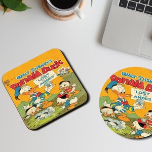 Personalised High Gloss Cup Coasters, Square Drink Coaster, Round Coffee Coaster, Personalised Gift, Disney Donald Duck, Lost in the Andes