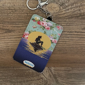 Porte-cartes d'identité personnalisé en similicuir, porte-clés, porte-lanière, porte-clé USB, cadeau prénom personnalisé, petite sirène Ariel Disney