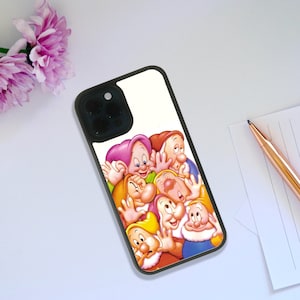 Elegante custodia in gomma per telefono, cover snapback personalizzata, regalo Disney personalizzato, I sette nani, Biancaneve