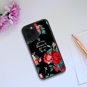 Elegante custodia in gomma per telefono, cover personalizzata con chiusura snapback, regalo personalizzato, citazione Disney di Topolino, regalo per lei, sognalo!