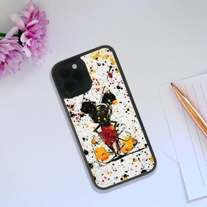 Elegante custodia in gomma per telefono, cover snapback personalizzata, regalo personalizzato, Topolino Disney, disegno artistico con schizzi di vernice - Aggiungi il tuo nome