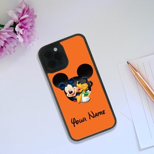 Elegante custodia in gomma per telefono, cover personalizzata con chiusura a scatto, regalo personalizzato, Topolino e Pluto Disney, migliori amici: aggiungi il tuo nome!