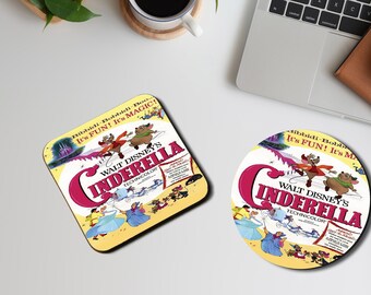 Personalised High Gloss Cup Coasters, Square Drink Coaster, Round Coffee Coaster, Personalised Gift for her, Disney Princess Cinderella