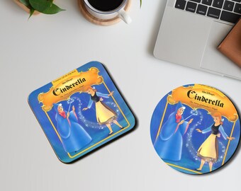 Personalised High Gloss Cup Coasters, Square Drink Coaster, Round Coffee Coaster, Custom Disney Gift, Cinderella and Fairy Godmother