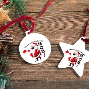 Personalised Christmas Tree Ornament, High Gloss Christmas Decoration, Custom Gift, Santa Claus, Face Mask, Novelty Parody, Secret Santa