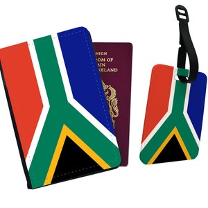 Gepersonaliseerde paspoorthoes, aangepast bagagelabel, reiscadeauset, reiscadeau, reislust, vlag Zuid-Afrika - alle landen beschikbaar!