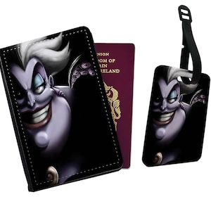 Gepersonaliseerde paspoorthoes en bagagelabel van kunstleer - Reisaccessoireset cadeau - De kleine zeemeermin: Ursula