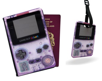 Personalised Passport Cover, Custom Luggage Tag, Travel Accessories Set, Gameboy Console, Gift for Gamers - Add your name!