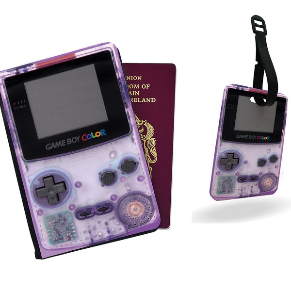 Personalised Passport Cover, Custom Luggage Tag, Travel Accessories Set, Gameboy Console, Gift for Gamers - Add your name!