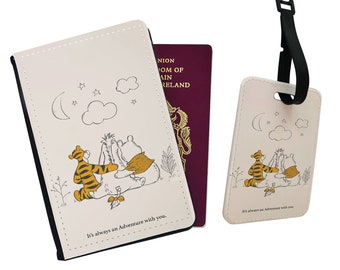 Étui pour passeport personnalisé, étiquette de bagage personnalisée, coffret cadeau de voyage, Winnie l&#39;ourson, Tigrou et Bourriquet, C&#39;est toujours une aventure avec vous