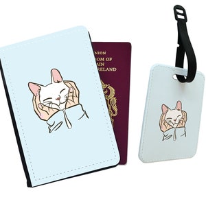 Gepersonaliseerde paspoorthoes, aangepast bagagelabel, reisset cadeau, schattige kattenreisset, eerste paspoort, avontuur