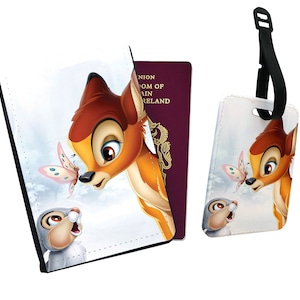 Capa de passaporte personalizada, etiqueta de bagagem personalizada, conjunto de acessórios de viagem para presente, Disney Bambi