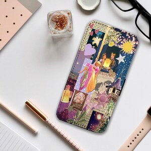 Capa de celular tipo carteira com compartimentos para cartões, capa de celular de couro personalizada, capa de celular personalizada, presente para ela, Disney Enrolados, Princesa Rapunzel