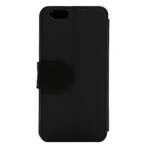 May include: A black leather phone case with a flap that closes with a magnetic snap.