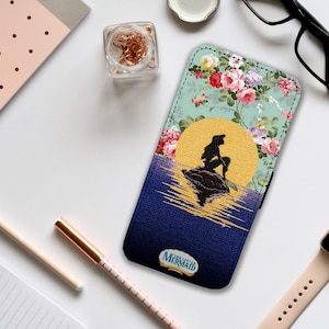 Funda de teléfono tipo billetera con tarjetero, funda de cuero personalizada, funda personalizada, regalo para ella, Disney La Sirenita Ariel