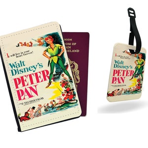 Personalised Passport Cover, Customised Luggage tag, Travel Gift Set, Travel Set Gift, Disney Peter Pan and Wendy, Neverland, Tinkerbell