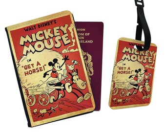 Personalised Passport Cover and Luggage Tag - Disney's Micky Mouse in "Get a horse!"