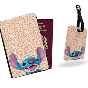 Gepersonaliseerde kunstleren paspoorthoes en bagagelabel - Set reisaccessoires cadeau - Disney Lilo and Stitch