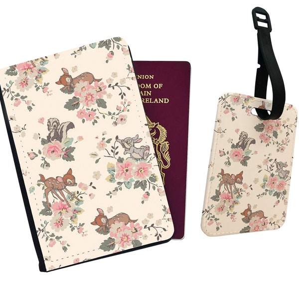 Housse de passeport personnalisée, étiquette de bagage personnalisée, cadeau d'accessoires de voyage, Disney Bambi
