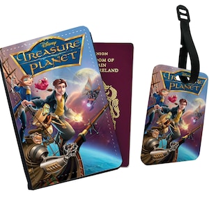 Capa de passaporte personalizada, etiqueta de bagagem personalizada, conjunto de presente de viagem, porta-passaporte infantil, Disney Treasure Planet