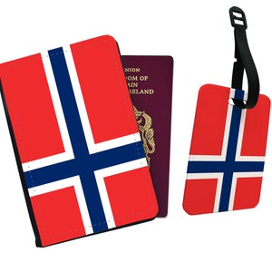 Gepersonaliseerde paspoorthoes, aangepast bagagelabel, reiscadeauset, reiscadeau, reislust, vlag, Noorwegen - alle landen beschikbaar!