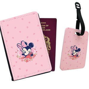 Gepersonaliseerde paspoorthoes, gepersonaliseerd bagagelabel, roze, Disneyland, prinsessen, Minnie Mouse, Disney, cadeau voor haar