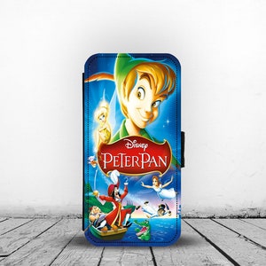 Custodia per telefono con portafoglio e inserti per carte, custodia in pelle personalizzata, custodia per telefono personalizzata, Disney Peter Pan