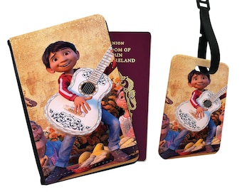 Personalised Passport Cover, Customised Luggage tag, Travel Gift Set, Disney Coco, Miguel, Pursuing your dreams, Music