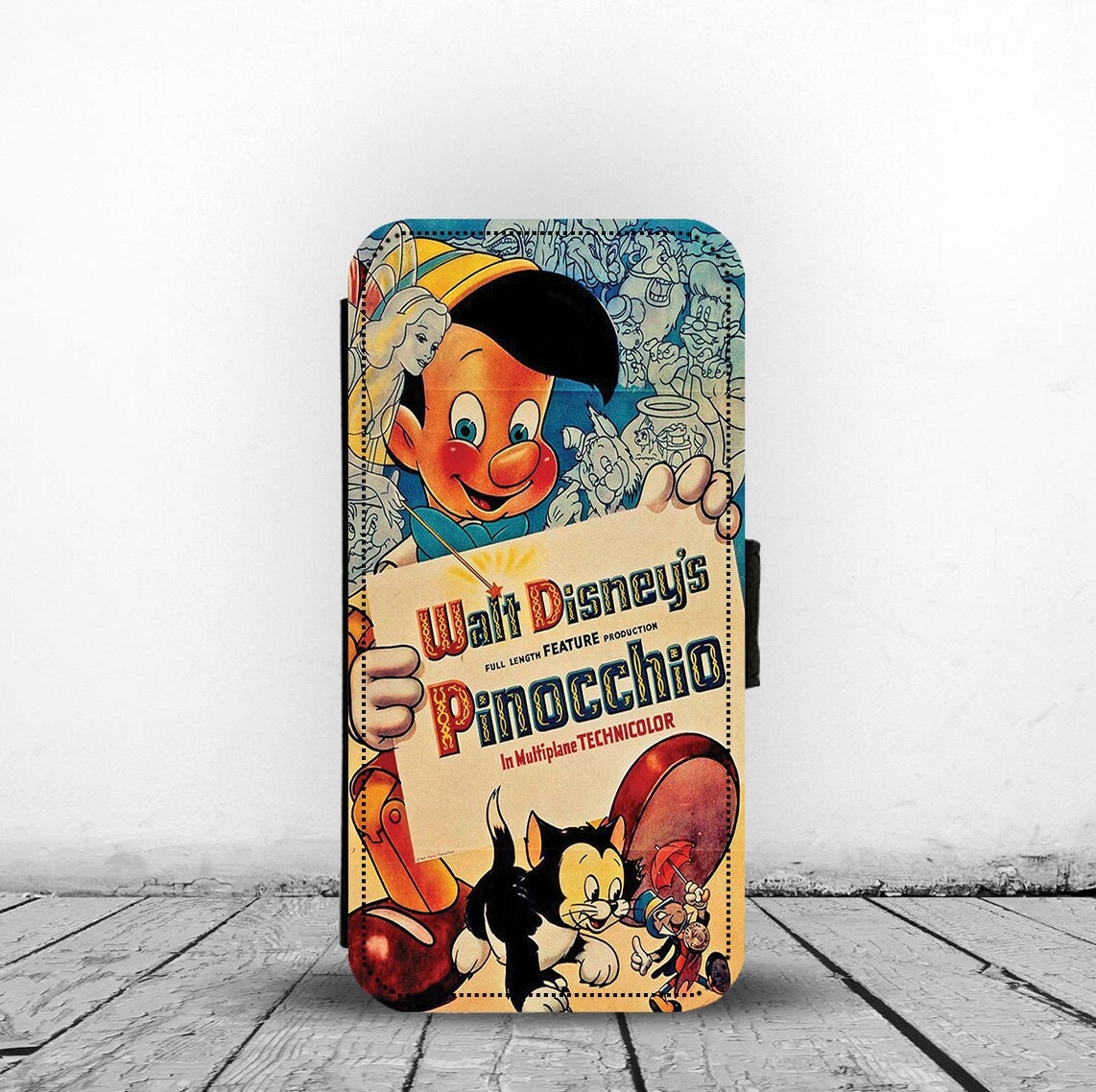 Wallet Phone Cover with Card Inserts, Personalised Leather Phone Cover, Cute Pinocchio - Add your name!