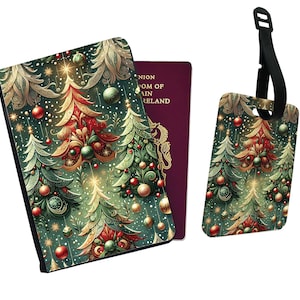 Gepersonaliseerde paspoorthoes, aangepast bagagelabel, cadeau-idee Secret Santa, kerstreisset - voeg je naam toe!