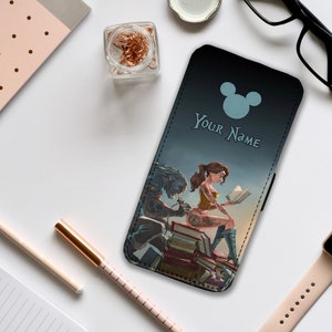 Custodia per telefono con portafoglio e inserti per carte di credito, custodia in pelle personalizzata per telefono, custodia per telefono personalizzata, Disney La Bella e la Bestia: aggiungi il tuo nome!