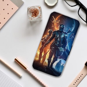 Capa de celular tipo carteira com compartimentos para cartões, capa de couro personalizada para celular, capa de celular personalizada de Star Wars, Disney The Mandalorian - Adicione seu nome!