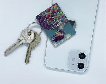 Porte-clés brillant, Porte-clés carré en métal personnalisé, Porte-clés double face, Cadeau pour une maison neuve ou une voiture neuve, Disney Up, Maison, L&#39;aventure est là