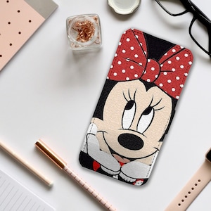 Custodia per telefono con portafoglio e inserti per carte di credito, custodia in pelle personalizzata, custodia per telefono personalizzata, regalo per lei, Disney Minnie carina: aggiungi il tuo nome!
