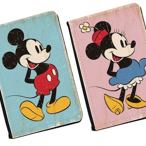 Custodia per passaporto personalizzata, etichetta per bagaglio personalizzata, set regalo da viaggio coordinato, Topolino e Minnie Disney, regalo personalizzato