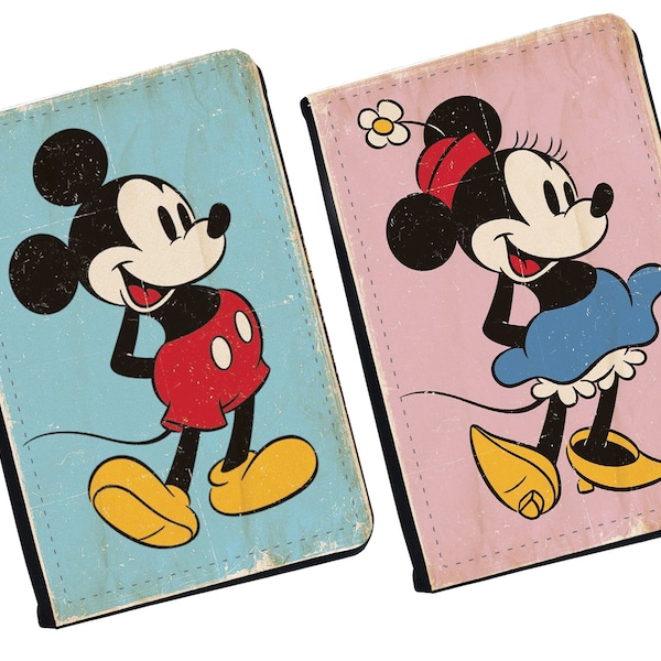Personalised Passport Cover, Customised Luggage tag, Matching Travel Gift Set, Disney Mickey Mouse and Minnie Mouse, Custom Gift