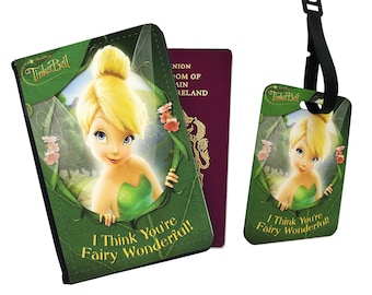 Personalised Passport Cover and Luggage Tag Gift Travel Holiday Adventure Tinker Bell
