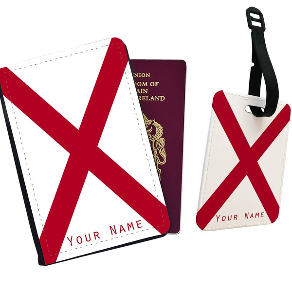 Personalised Passport Cover, Customised Luggage tag, Travel Gift Set, State Flag Alabama, Add your name!