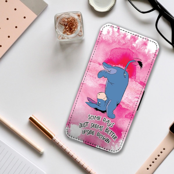 Wallet Phone Cover with Card Inserts, Personalised Leather Phone Cover, Custom Phone Case, Disney Winnie Pooh, Eeyore - Add your name!