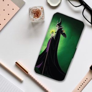 Brieftasche Handyhülle mit Karteneinsätzen, Personalisierte Leder Handyhülle, Benutzerdefinierte Handyhülle, Disney Maleficent, Herrin des Bösen