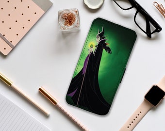 Étui de téléphone portefeuille avec inserts pour cartes, Housse de téléphone en cuir personnalisée, Étui de téléphone personnalisé, Maléfique Disney, Maîtresse du mal