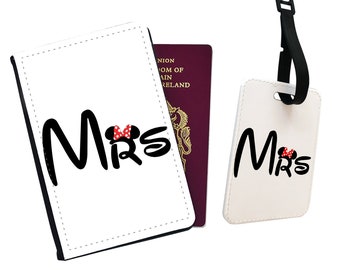 Personalised Matching Travel Set, Personalised Passport Cover, Customised Luggage Tag, Disney Mr & Mrs Set, Travel Gift for Newly Weds